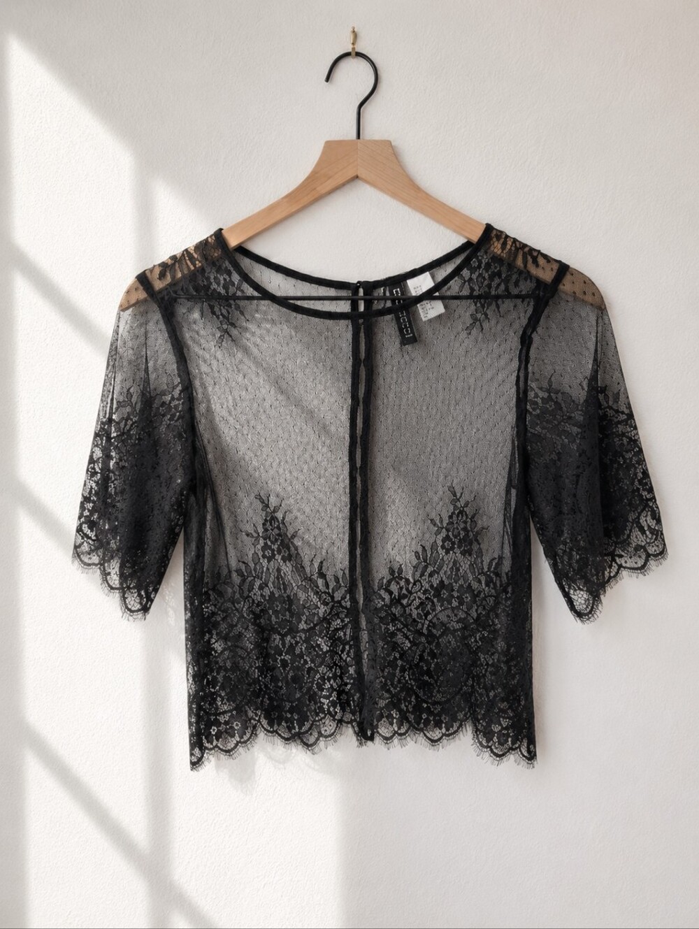 Divided H&M Sheer Floral Lace Crop‎ Top Black Whimsigoth Romantic Size 2